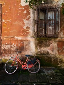 bike leaning on wall
